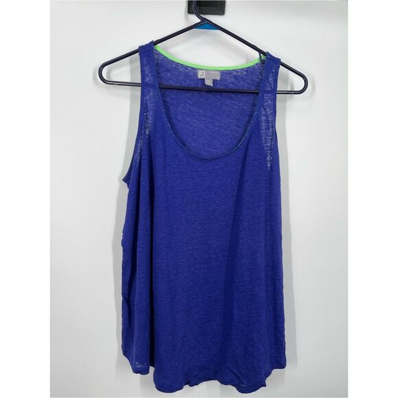 JCP size XL linen semi sheer purple lime green racer back tank top. - Picture 2 of 5